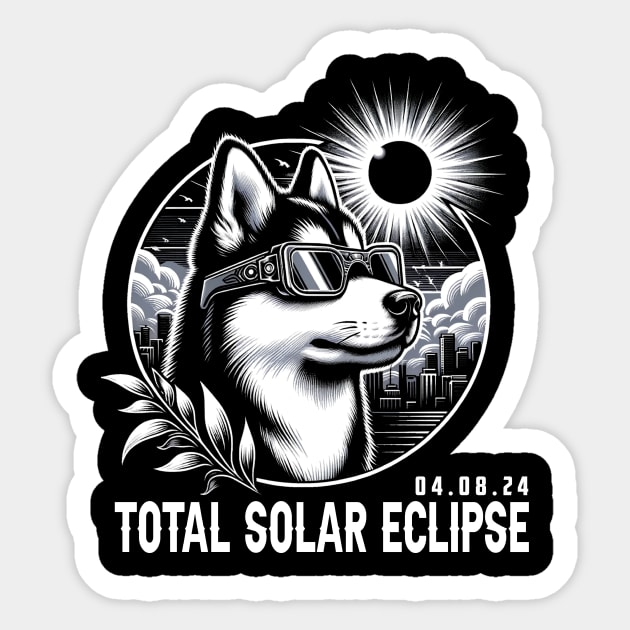 Solar Eclipse Siberian Huskies: Chic Tee with Majestic Northern Breeds Sticker by ArtByJenX